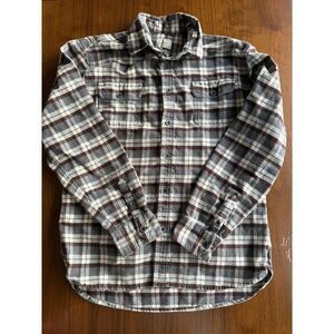 Jachs NY Men's Heavy Flannel Grey/Burgundy Long Sleeve Button Down - Size M